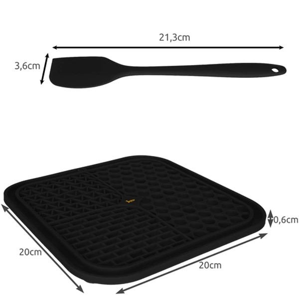Anti-stressz nyalogató szőnyeg kutyáknak – fekete 20x20cm