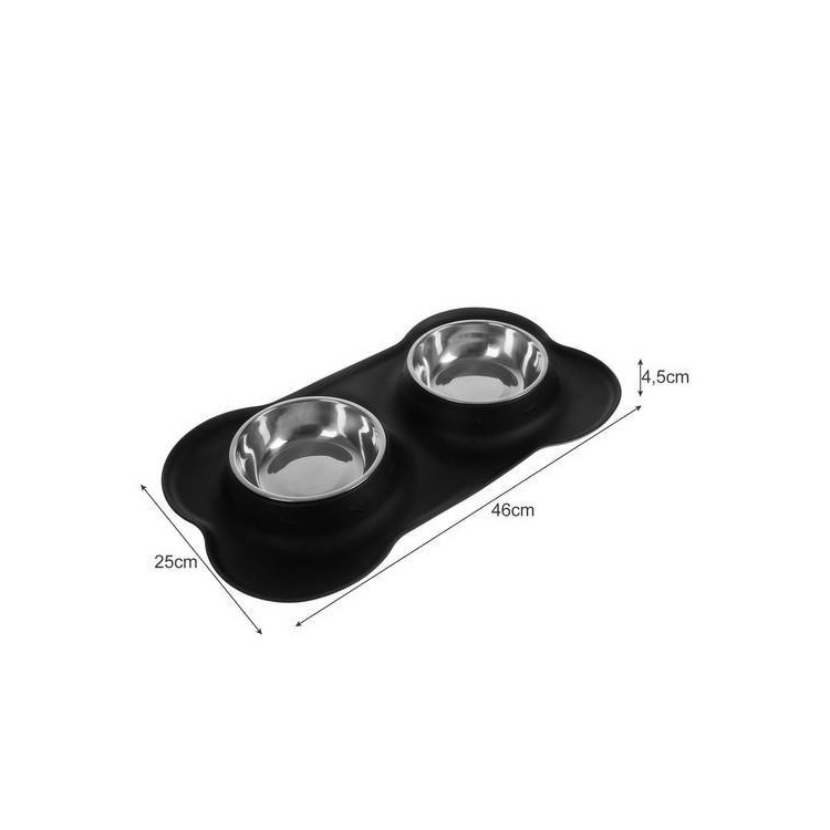Dupla tál kutyáknak – rozsdamentes acél + szilikon, 2x350ml